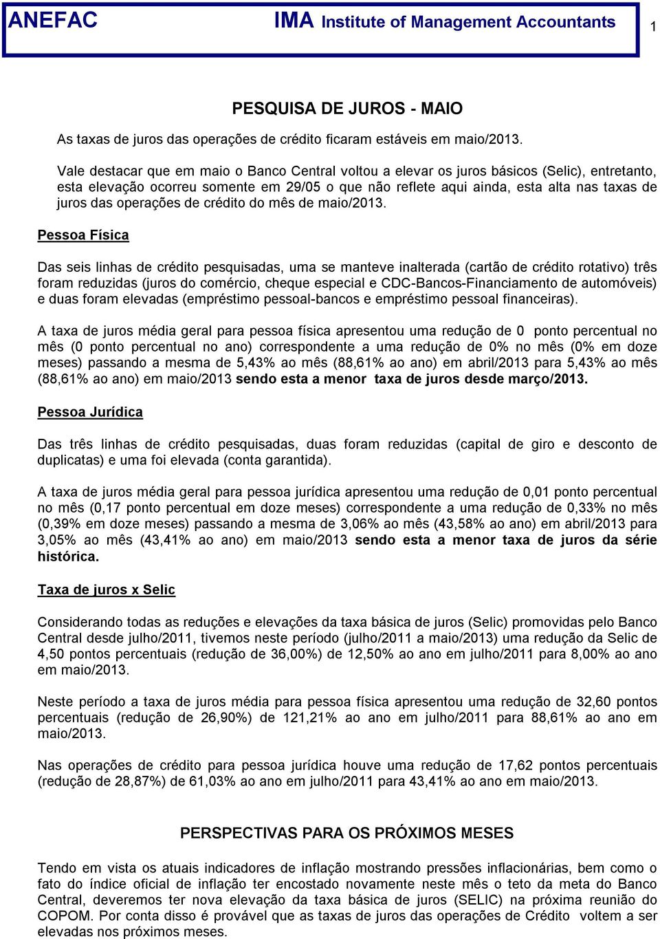 operações de crédito do mês de maio/2013.