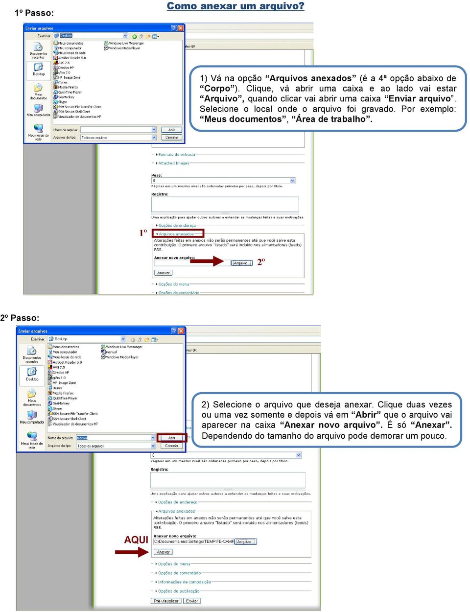 Selecione o local onde o arquivo foi gravado. Por exemplo: Meus documentos, Área de trabalho.