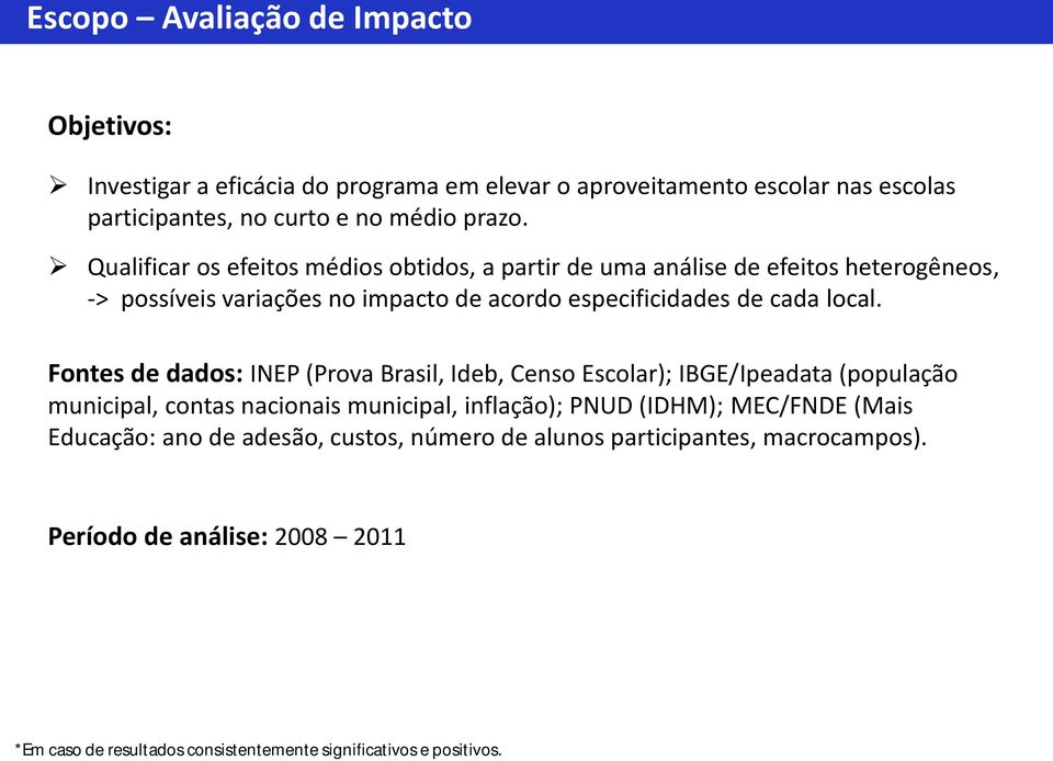 Fontes de dados: INEP (Prova Brasil, Ideb, Censo Escolar); IBGE/Ipeadata (população municipal, contas nacionais municipal, inflação); PNUD (IDHM); MEC/FNDE (Mais