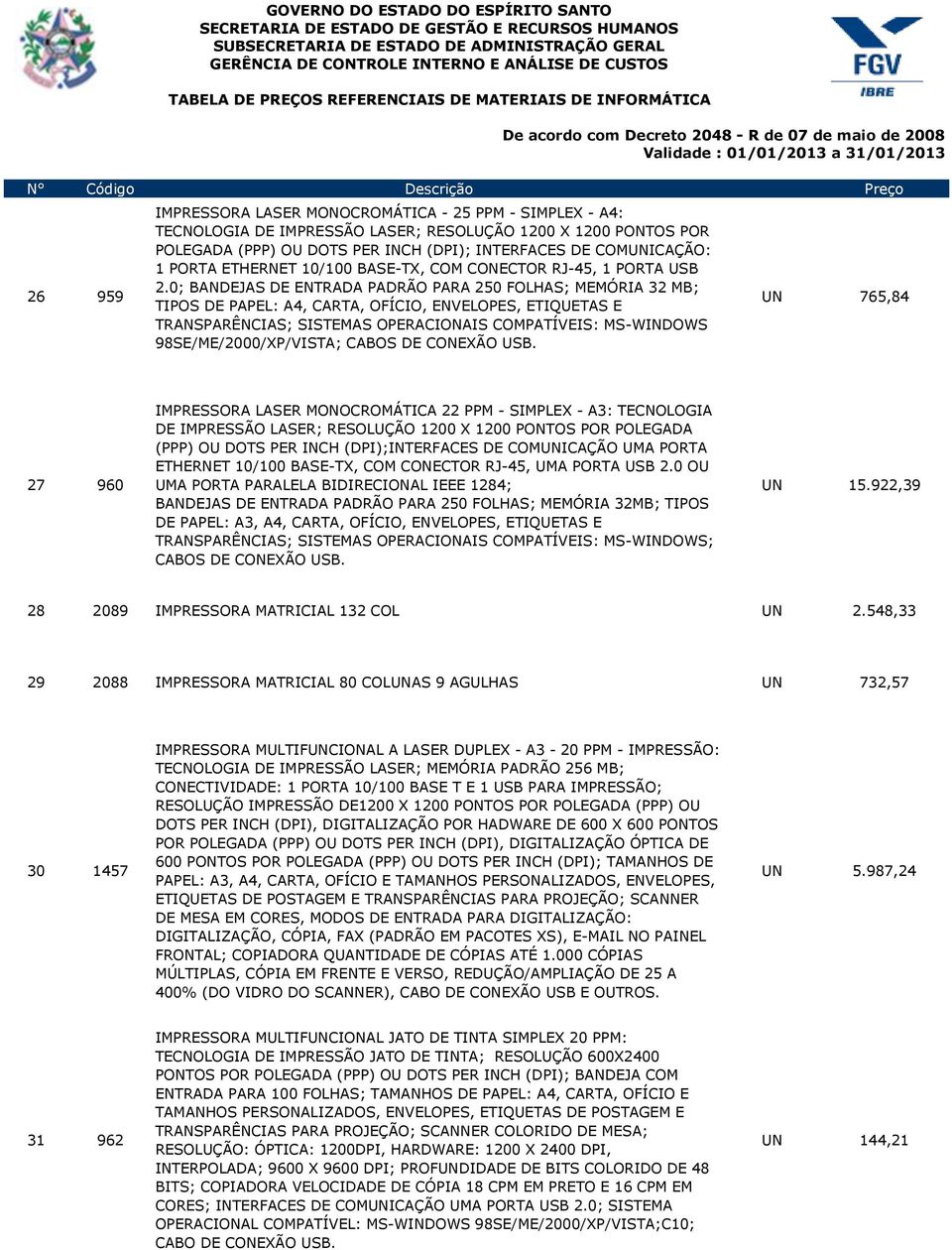 0; BANDEJAS DE ENTRADA PADRÃO PARA 250 FOLHAS; MEMÓRIA 32 MB; TIPOS DE PAPEL: A4, CARTA, OFÍCIO, ENVELOPES, ETIQUETAS E TRANSPARÊNCIAS; SISTEMAS OPERACIONAIS COMPATÍVEIS: MS-WINDOWS