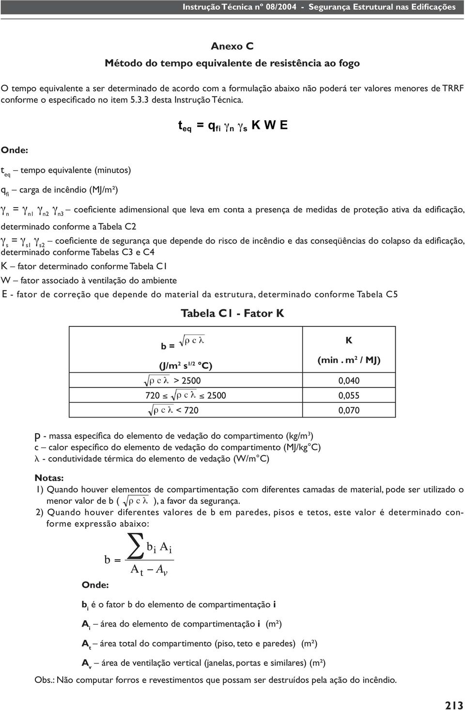 Onde: t eq tempo equivalente (minutos) q fi carga de incêndio (MJ/m²) t eq = q fi γ n γ s K W E γ n = γ n1 γ n2 γ n3 coefi ciente adimensional que leva em conta a presença de medidas de proteção