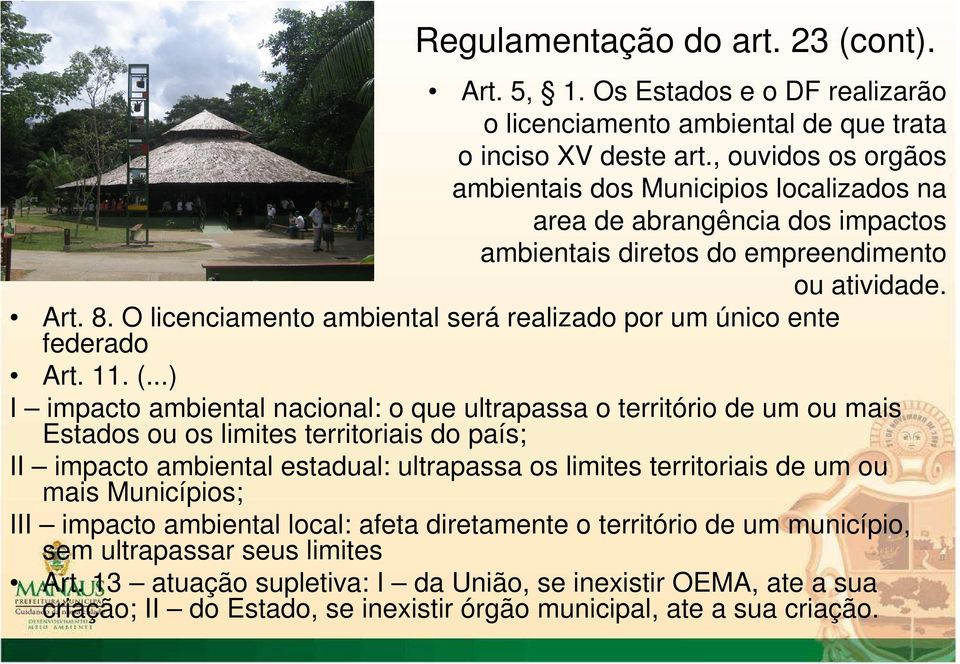 O licenciamento ambiental será realizado por um único ente federado Art. 11. (.