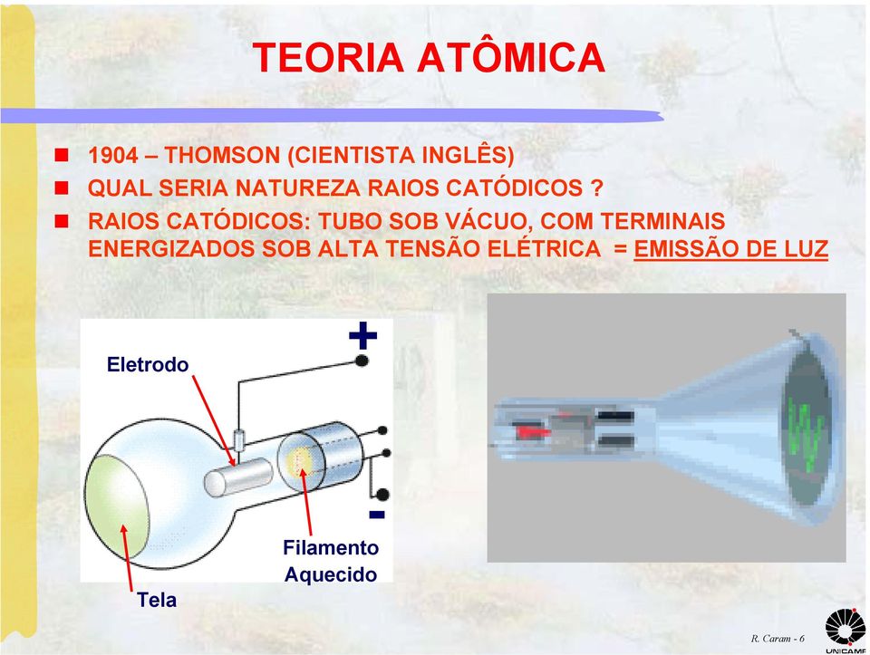 RAIOS CATÓDICOS: TUBO SOB VÁCUO, COM TERMINAIS