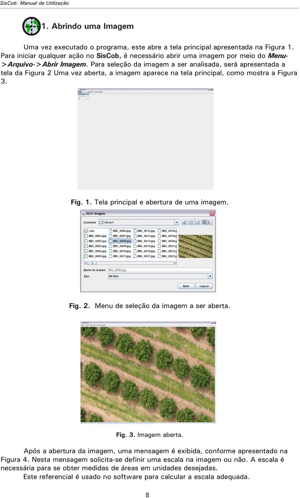 Para seleção da imagem a ser analisada, será apresentada a tela da Figura 2 Uma vez aberta, a imagem aparece na tela principal, como mostra a Figura 3. Fig. 1.