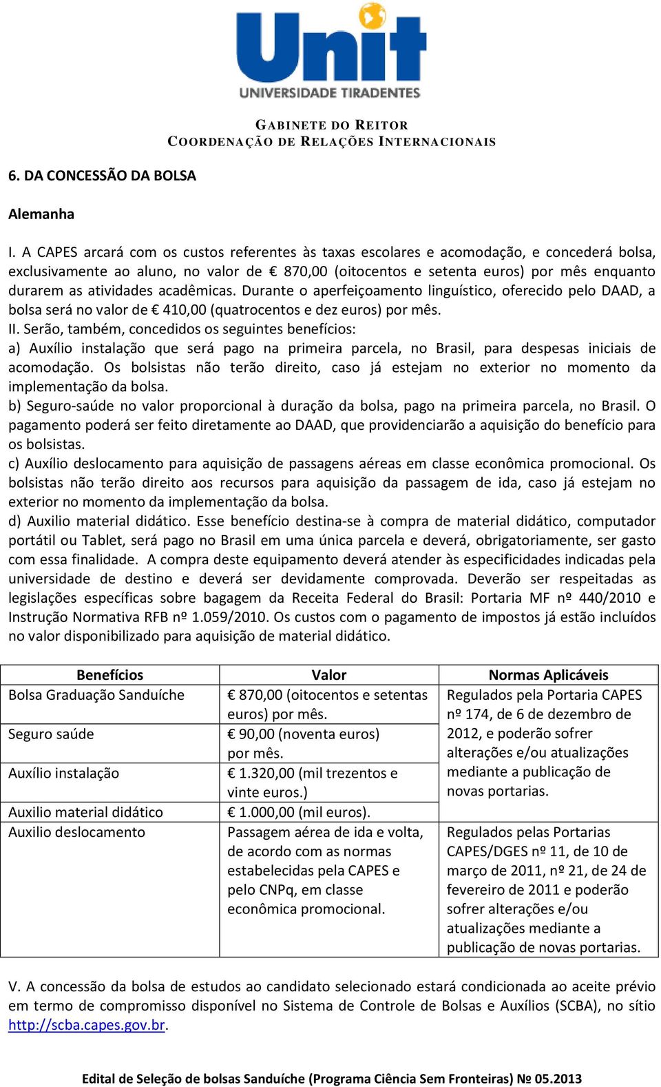 atividades acadêmicas. Durante o aperfeiçoamento linguístico, oferecido pelo DAAD, a bolsa será no valor de 410,00 (quatrocentos e dez euros) por mês. II.