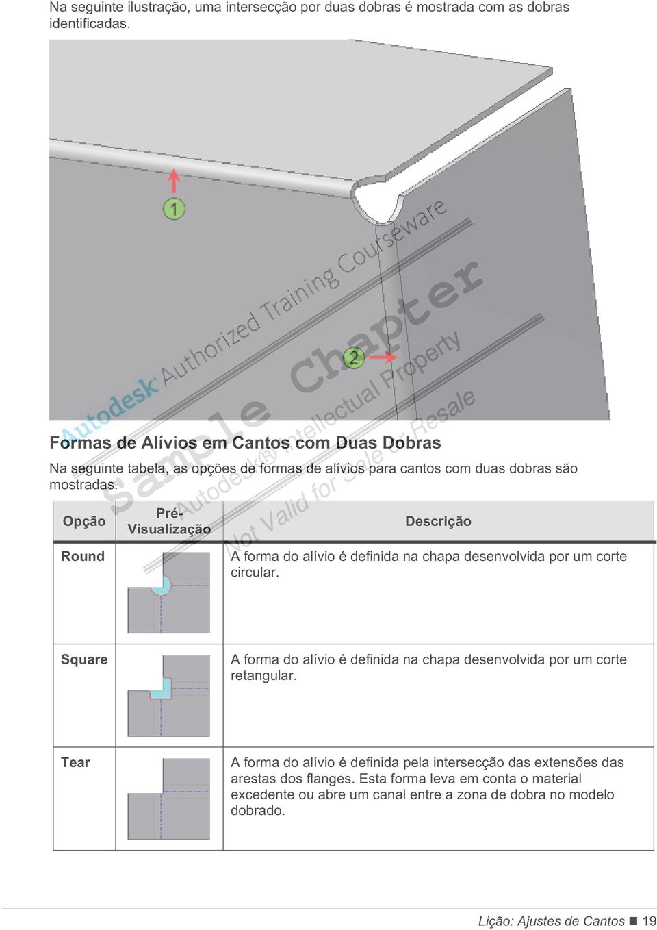 Opção Round Pré- Visualização Descrição A forma do alívio é definida na chapa desenvolvida por um corte circular.