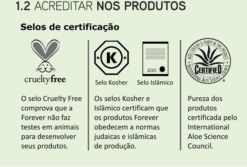 Os selos Kosher e Islâmico certificam que os produtos Forever obedecem a normas
