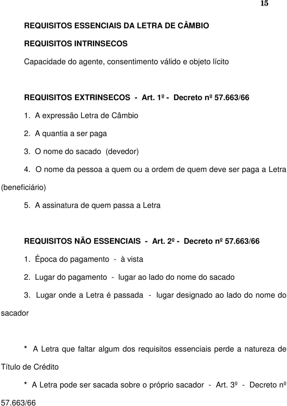 A assinatura de quem passa a Letra REQUISITOS NÃO ESSENCIAIS - Art. 2º - Decreto nº 57.663/66 1. Época do pagamento - à vista 2. Lugar do pagamento - lugar ao lado do nome do sacado 3.