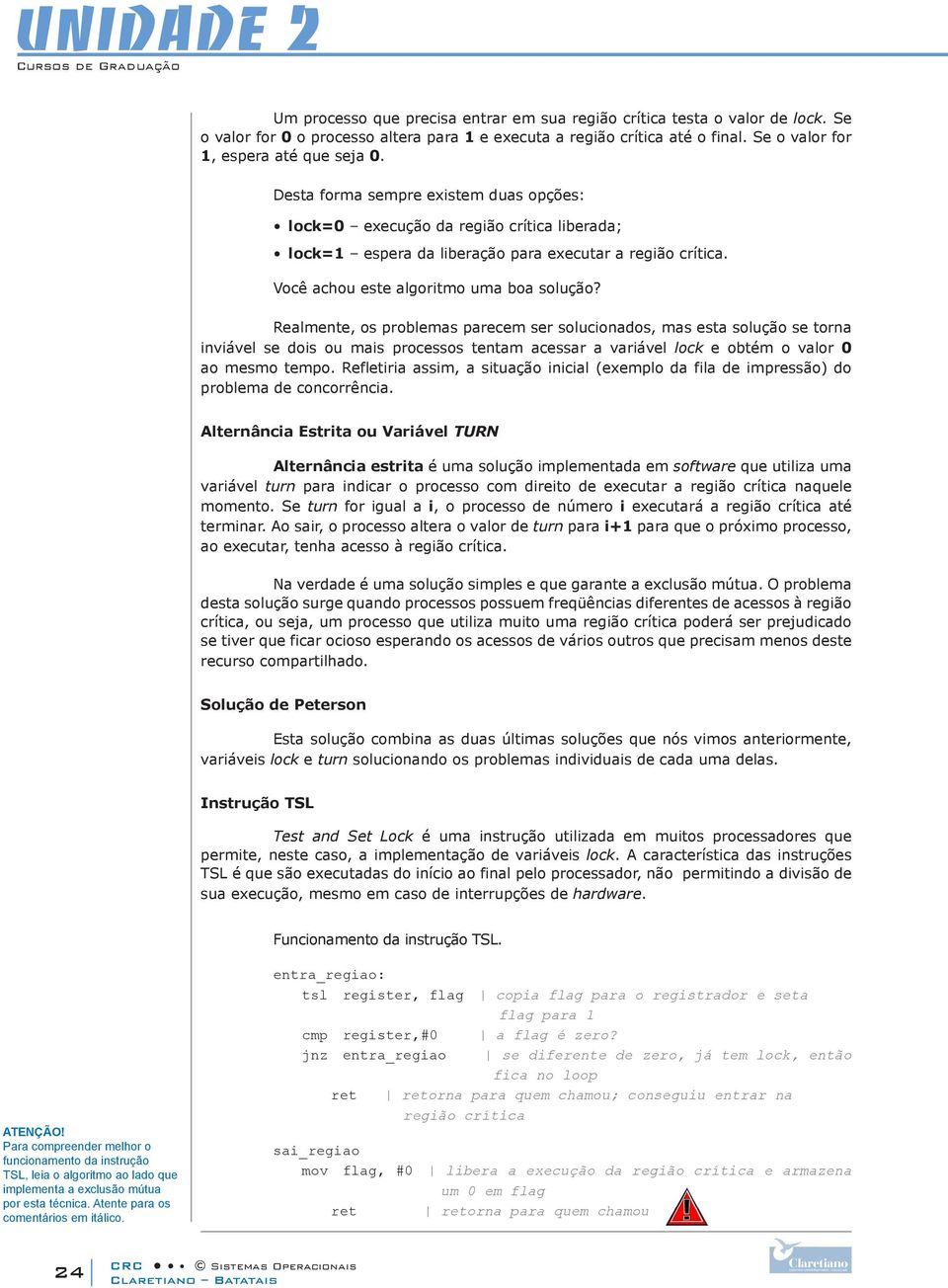 Realmente, os problemas parecem ser solucionados, mas esta solução se torna inviável se dois ou mais processos tentam acessar a variável lock e obtém o valor 0 ao mesmo tempo.