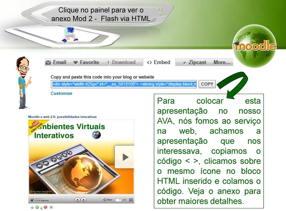 apresentação que nos interessava, copiamos o código < >, clicamos sobre o