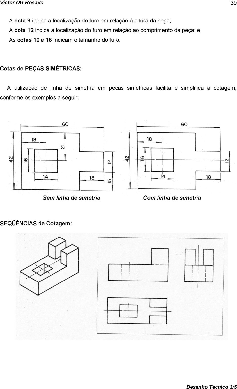 Cotas de PEÇAS SIMÉTRICAS: A utilização de linha de simetria em pecas simétricas facilita e