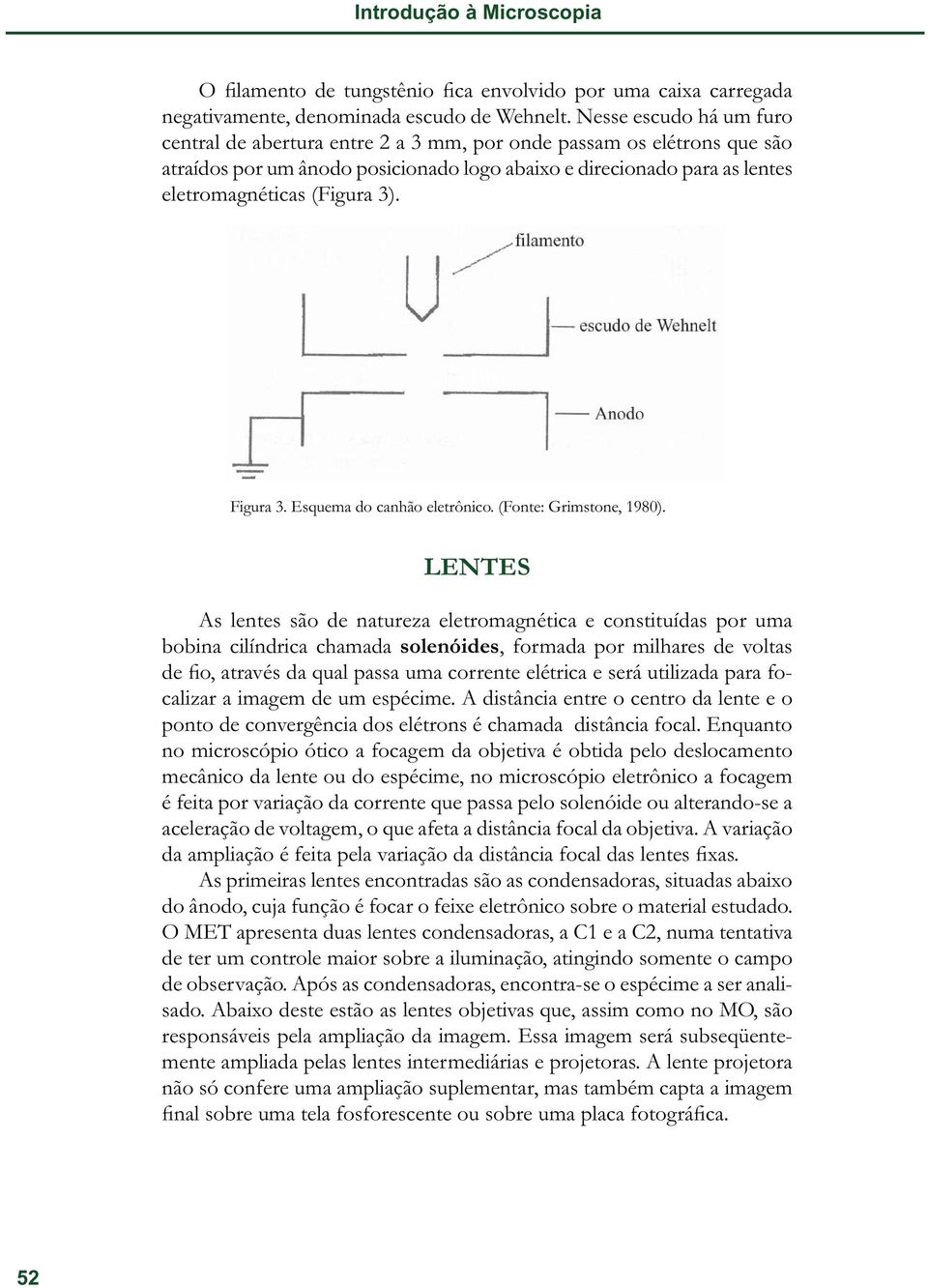 Figura 3. Esquema do canhão eletrônico. (Fonte: Grimstone, 1980).