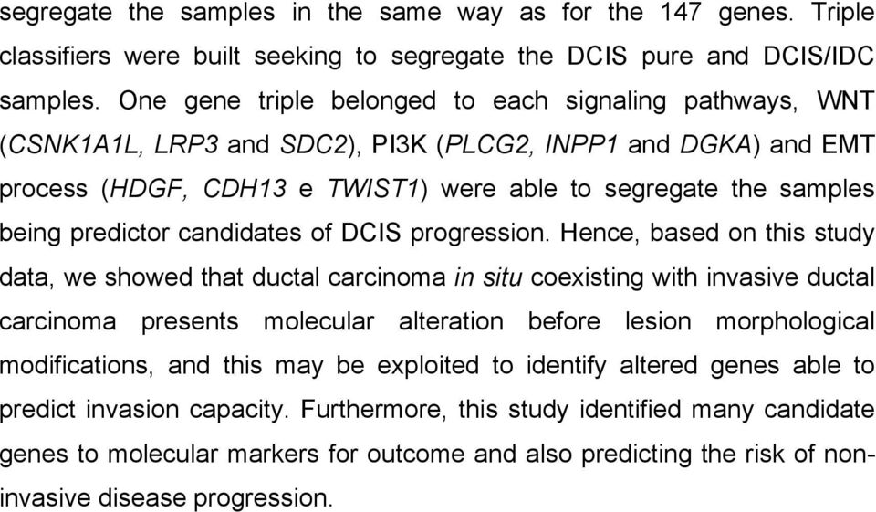 predictor candidates of DCIS progression.