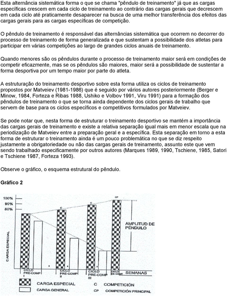 O pêndulo de treinamento é responsável das alternâncias sistemática que ocorrem no decorrer do processo de treinamento de forma generalizada e que sustentam a possibilidade dos atletas para