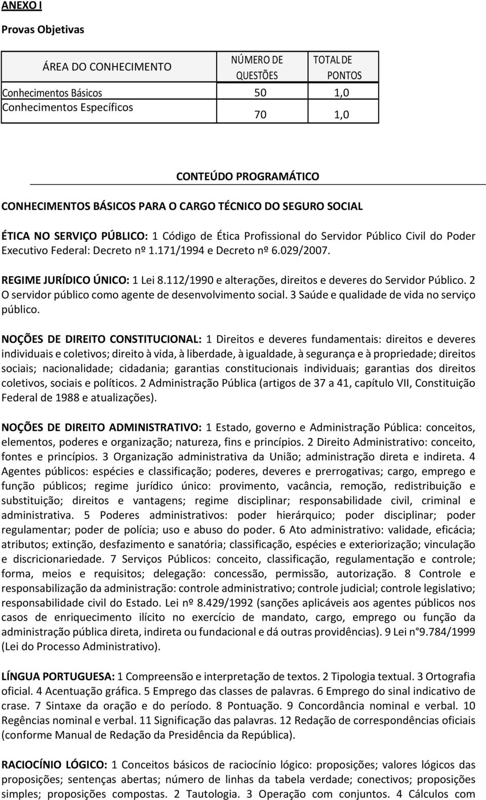 REGIME JURÍDICO ÚNICO: 1 Lei 8.112/1990 e alterações, direitos e deveres do Servidor Público. 2 O servidor público como agente de desenvolvimento social.