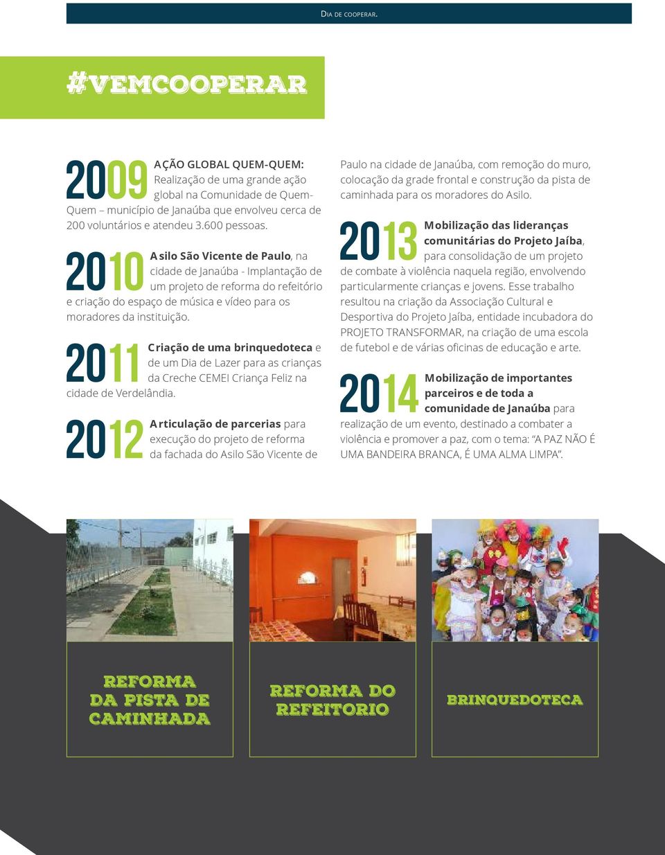 2011 Criação de uma brinquedoteca e de um Dia de Lazer para as crianças da Creche CEMEI Criança Feliz na cidade de Verdelândia.