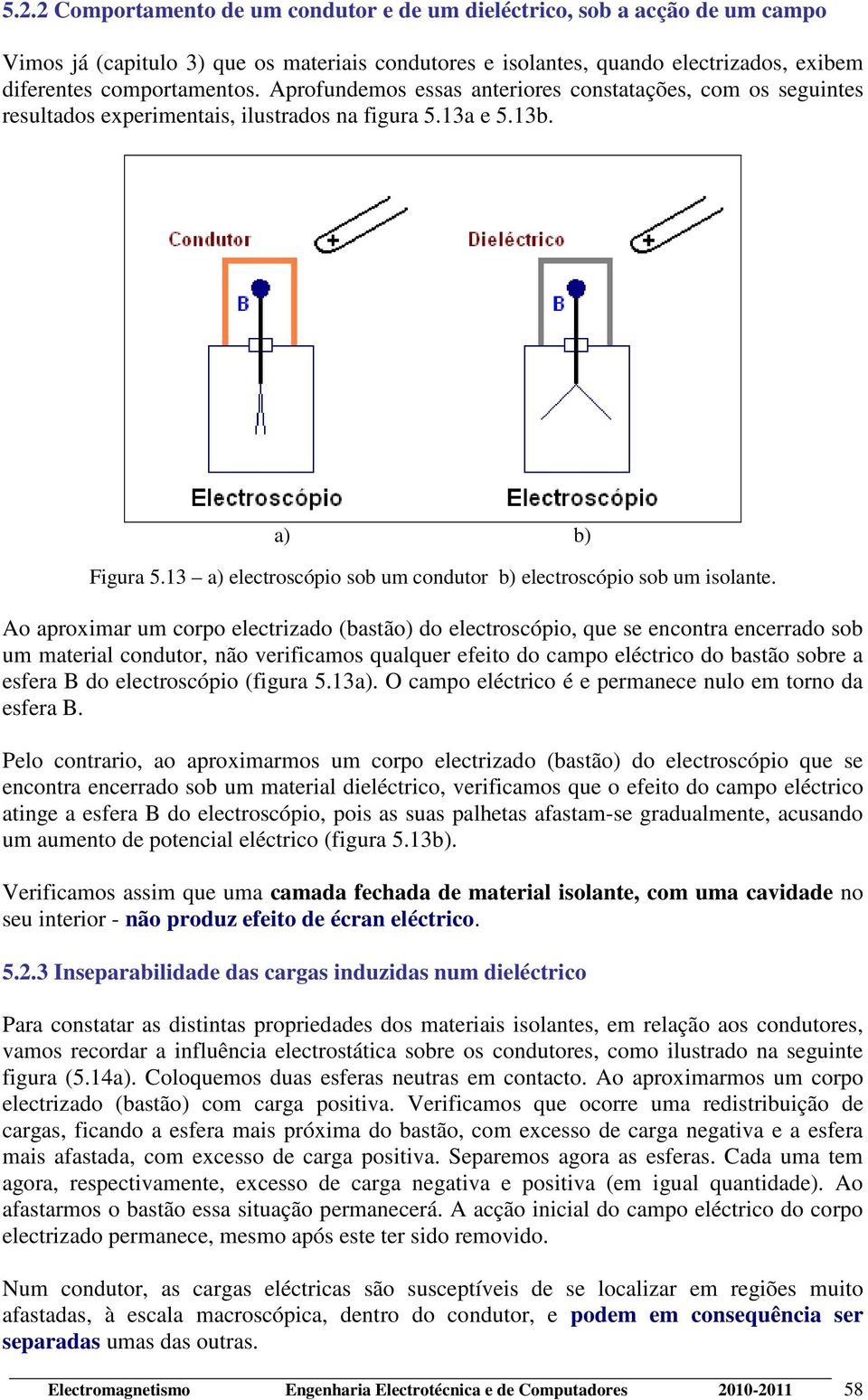 3 a) electroscópio sob um condutor b) electroscópio sob um isolante.