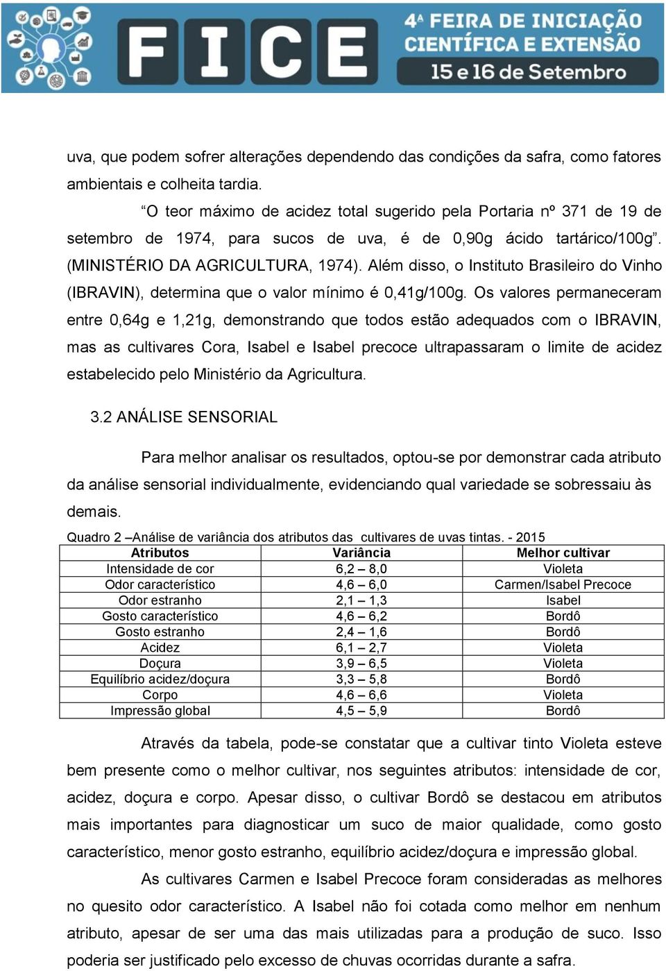 Além disso, o Instituto Brasileiro do Vinho (IBRAVIN), determina que o valor mínimo é 0,41g/100g.