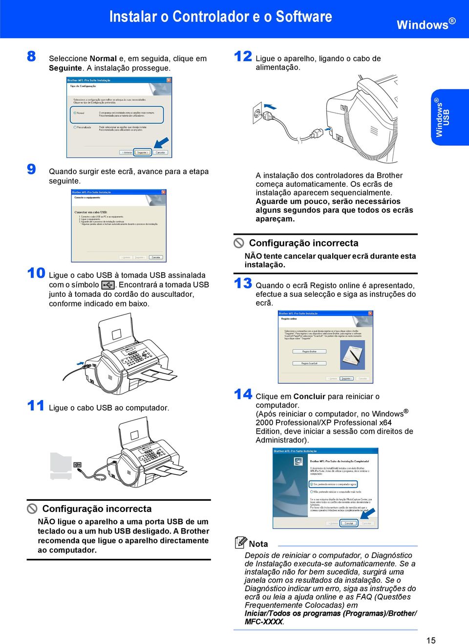 Aguarde um pouco, serão necessários alguns segundos para que todos os ecrãs apareçam. 0 Ligue o cabo USB à tomada USB assinalada com o símbolo.