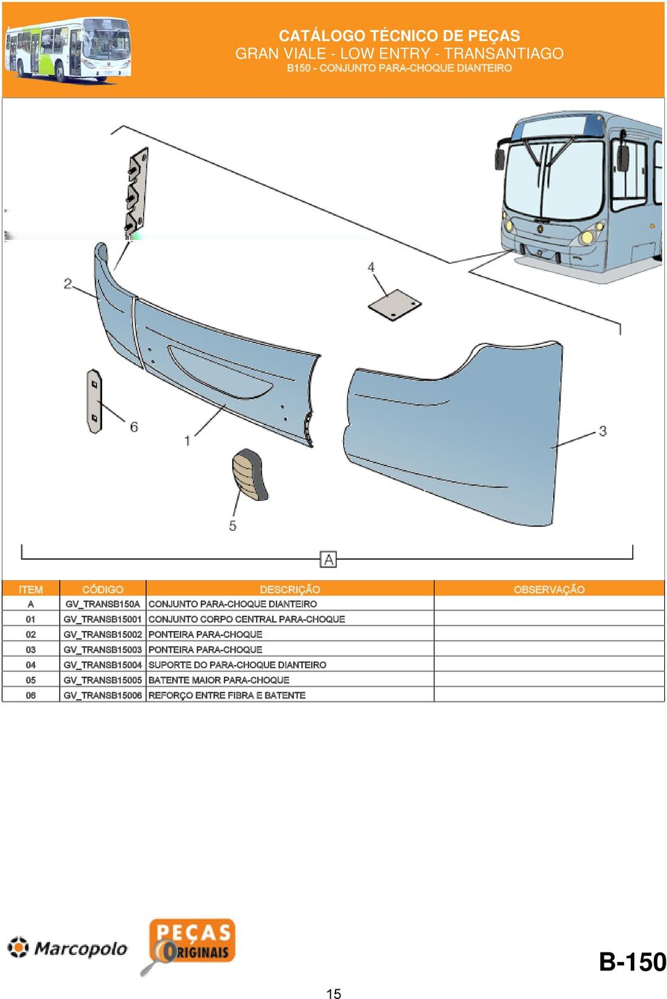 GV_TRANSB15003 PONTEIRA PARA-CHOQUE 04 GV_TRANSB15004 SUPORTE DO PARA-CHOQUE DIANTEIRO 05