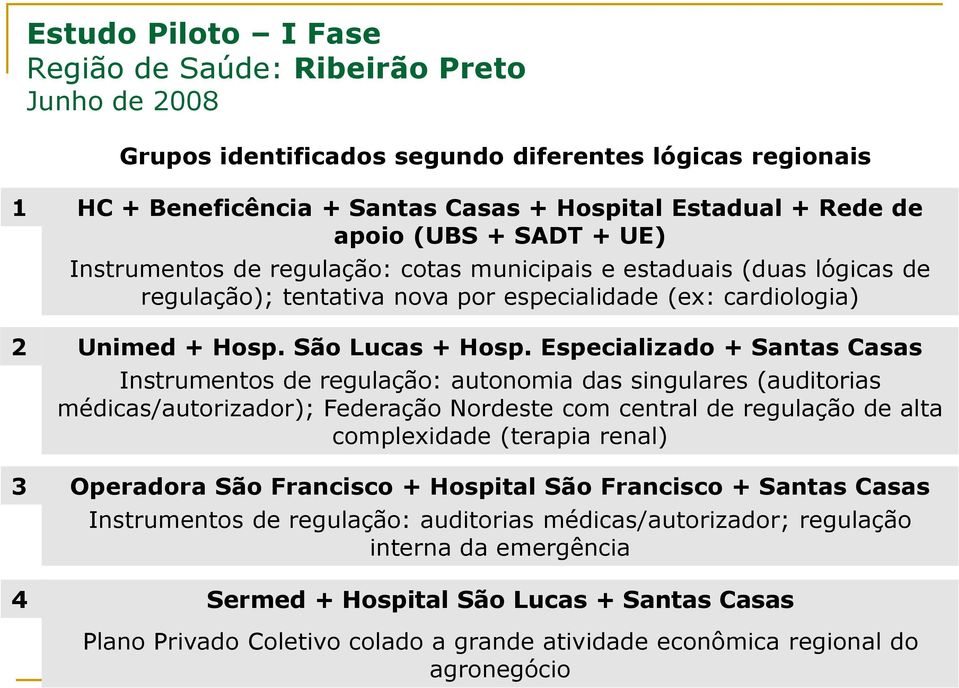 Especializado + Santas Casas Instrumentos de regulação: autonomia das singulares (auditorias médicas/autorizador); Federação Nordeste com central de regulação de alta complexidade (terapia renal)