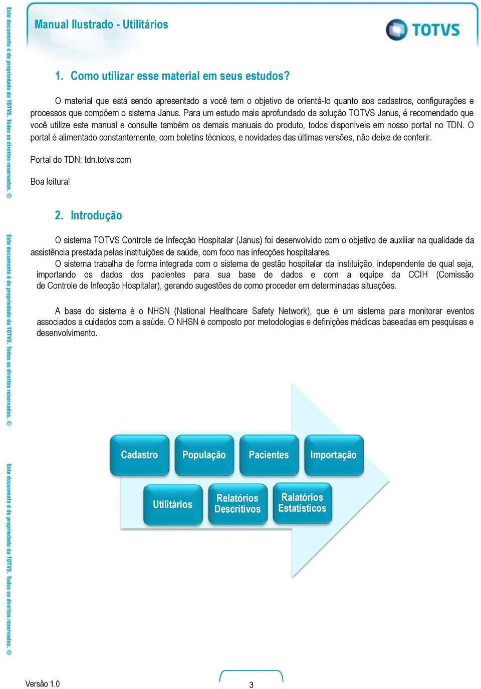 Para um estudo mais aprofundado da solução TOTVS Janus, é recomendado que você utilize este manual e consulte também os demais manuais do produto, todos disponíveis em nosso portal no TDN.