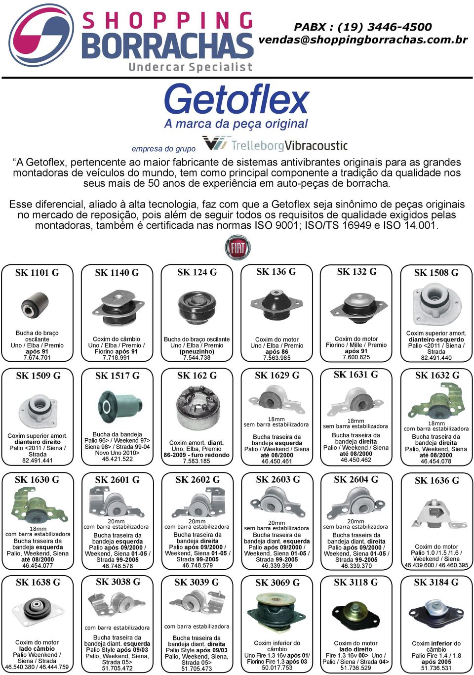 Esse diferencial, aliado à alta tecnologia, faz com que a Getoflex seja sinônimo de peças originais no mercado de reposição, pois além de seguir todos os requisitos de qualidade exigidos pelas