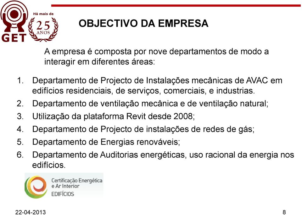 Departamento de ventilação mecânica e de ventilação natural; 3. Utilização da plataforma Revit desde 2008; 4.