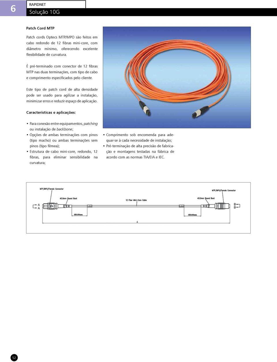 Este tipo de patch cord de alta densidade pode ser usado para agilizar a instalação, minimizar erros e reduzir espaço de aplicação.