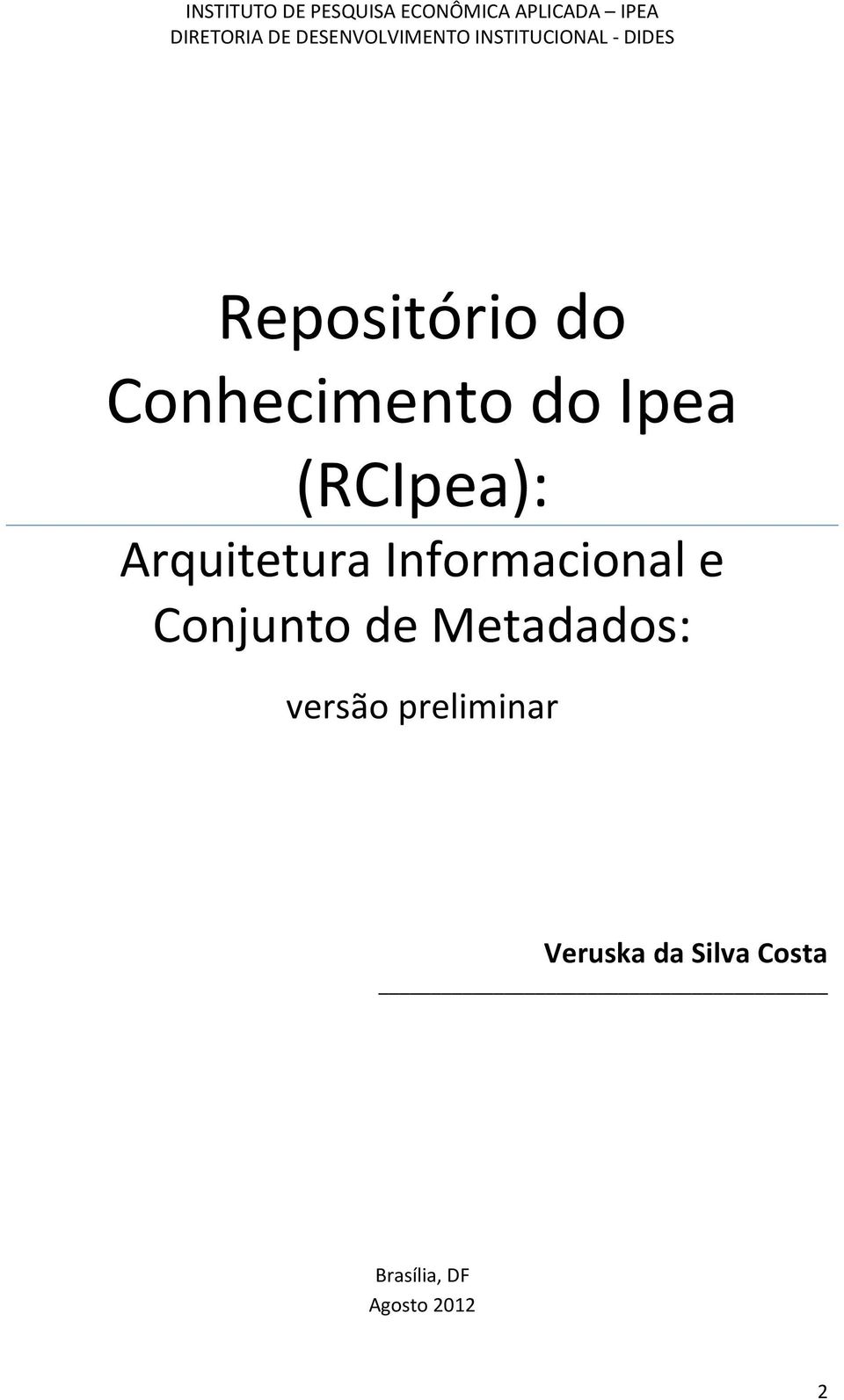 do Ipea (RCIpea): Arquitetura Informacional e Conjunto de