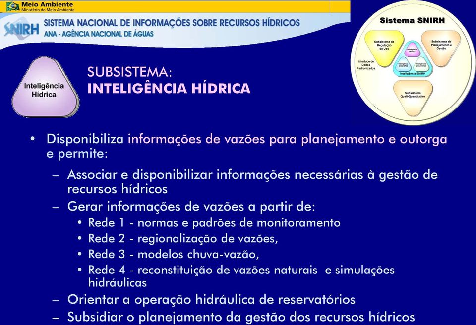 padrões de monitoramento Rede 2 - regionalização de vazões, Rede 3 - modelos chuva-vazão, Rede 4 - reconstituição de vazões