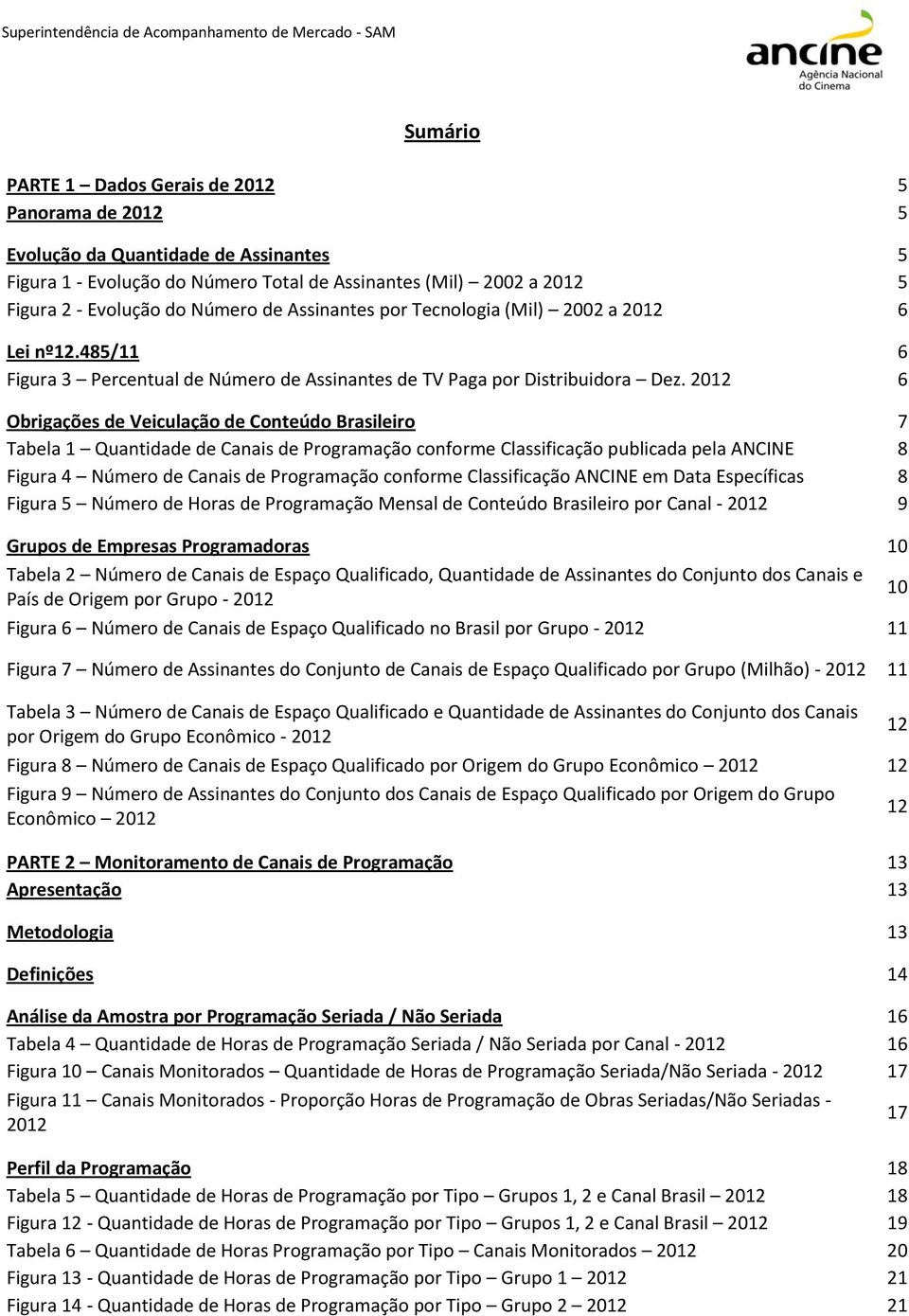 2012 6 Obrigações de Veiculação de Conteúdo Brasileiro 7 Tabela 1 Quantidade de Canais de Programação conforme Classificação publicada pela ANCINE 8 Figura 4 Número de Canais de Programação conforme