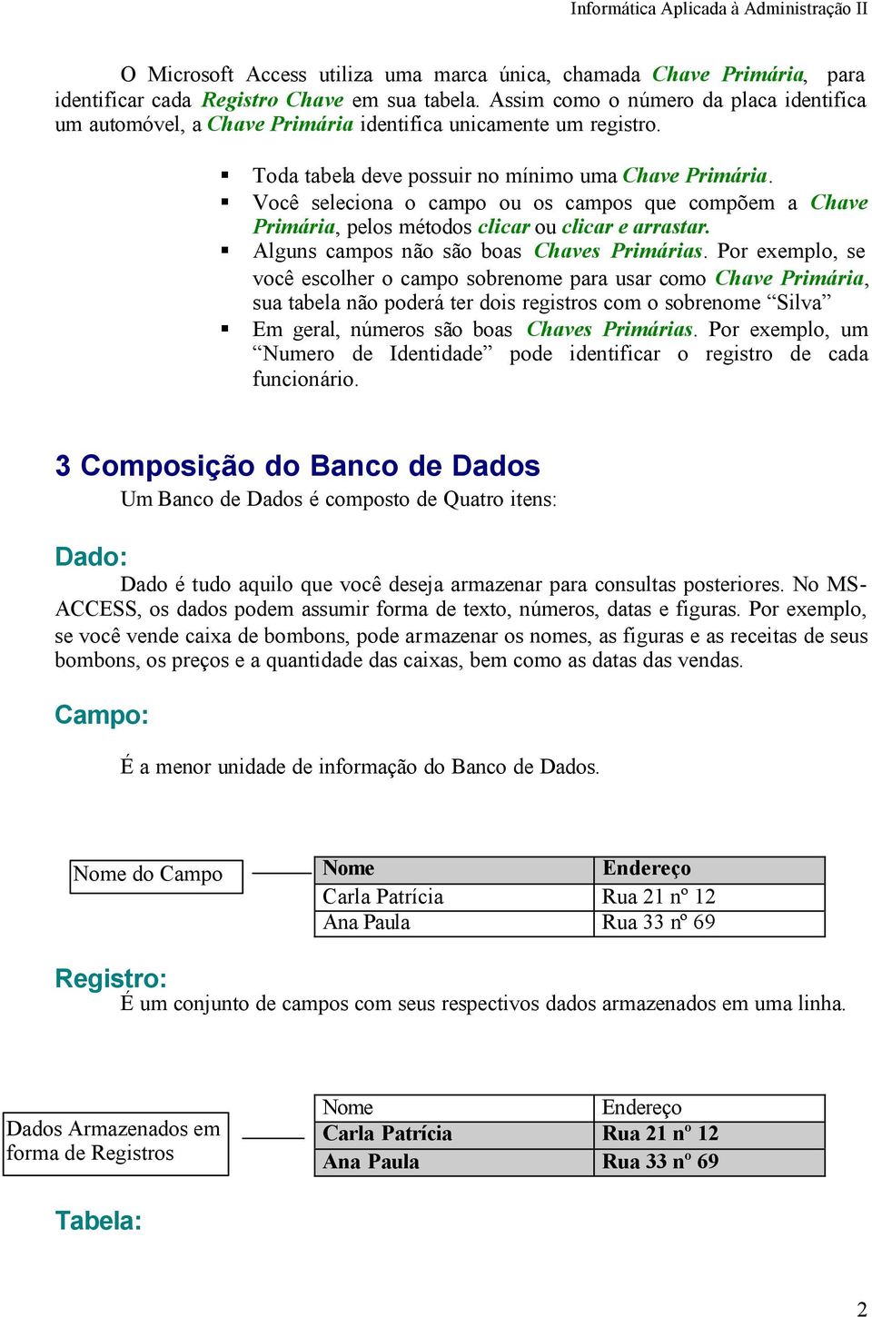 Você seleciona o campo ou os campos que compõem a Chave Primária, pelos métodos clicar ou clicar e arrastar. Alguns campos não são boas Chaves Primárias.