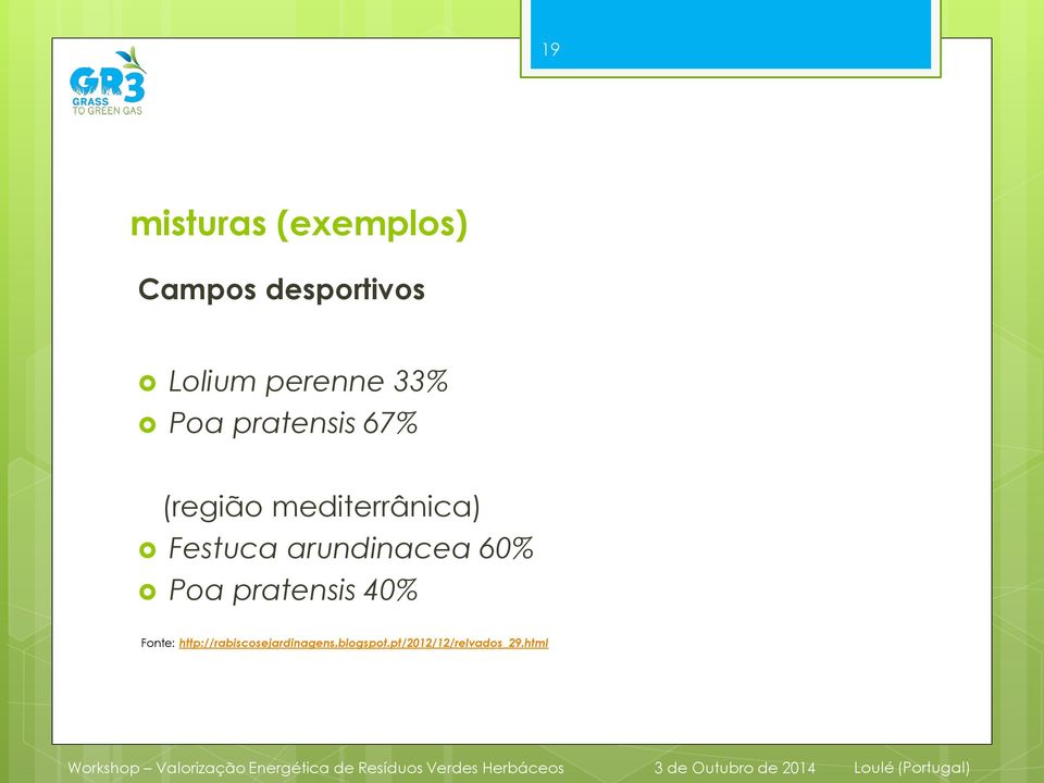 Festuca arundinacea 60% Poa pratensis 40% Fonte: