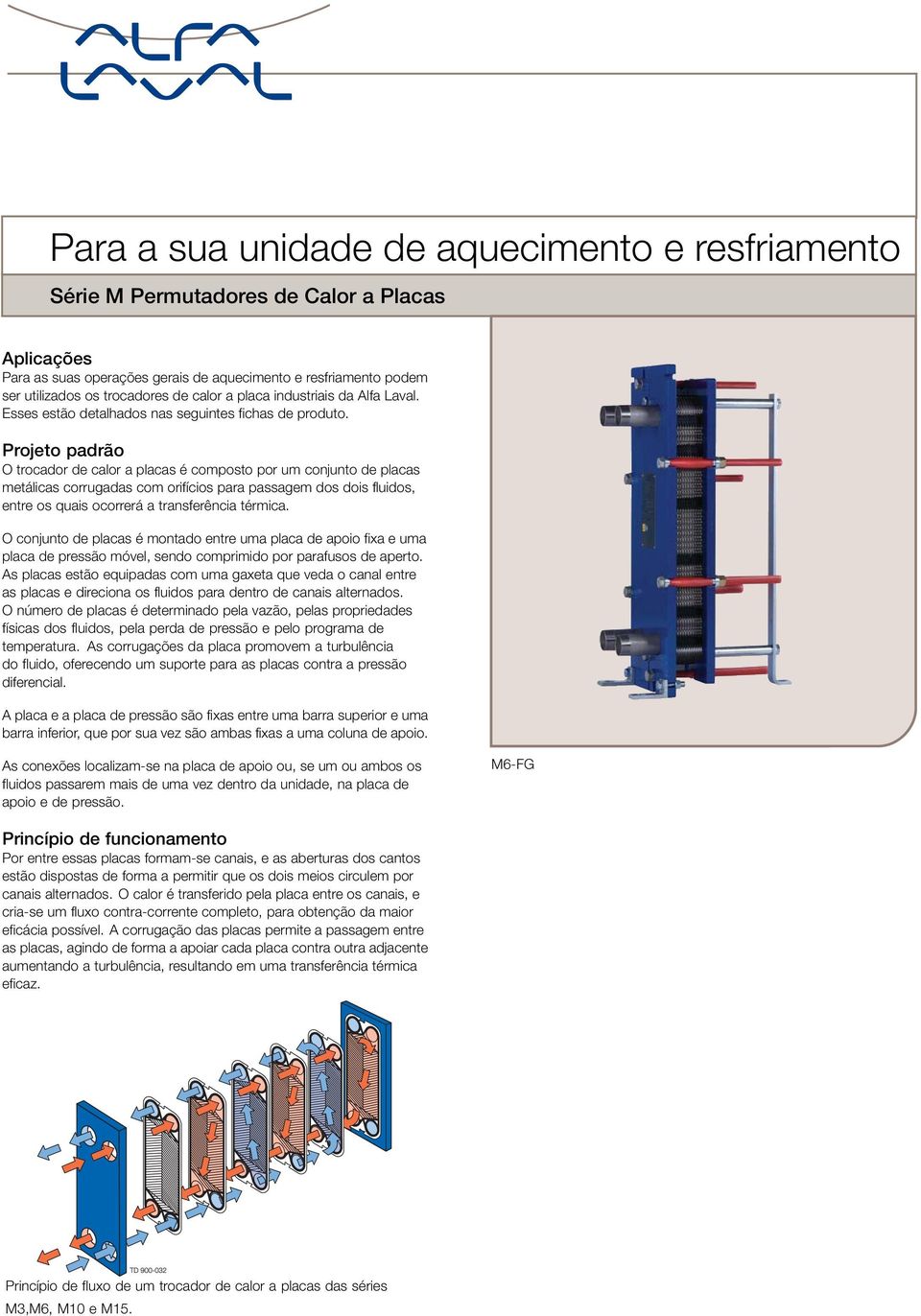 Projeto padrão O trocador de calor a placas é composto por um conjunto de placas metálicas corrugadas com orifícios para passagem dos dois fluidos, entre os quais ocorrerá a transferência térmica.