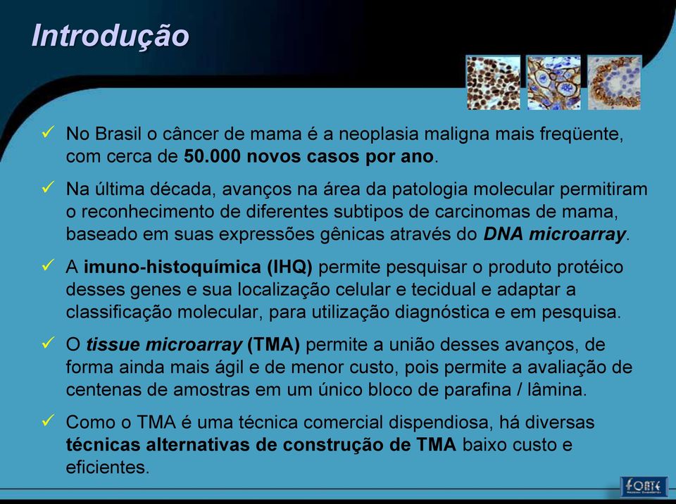 A imuno-histoquímica (IHQ) permite pesquisar o produto protéico desses genes e sua localização celular e tecidual e adaptar a classificação molecular, para utilização diagnóstica e em pesquisa.