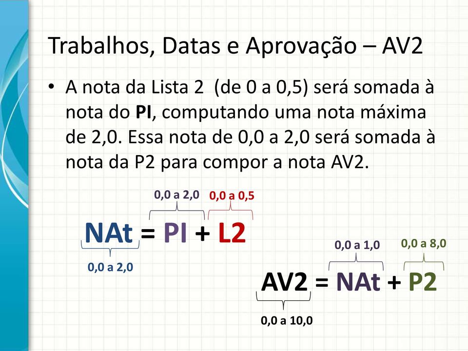 Essa nota de 0,0 a 2,0 será somada à nota da P2 para compor a nota AV2.