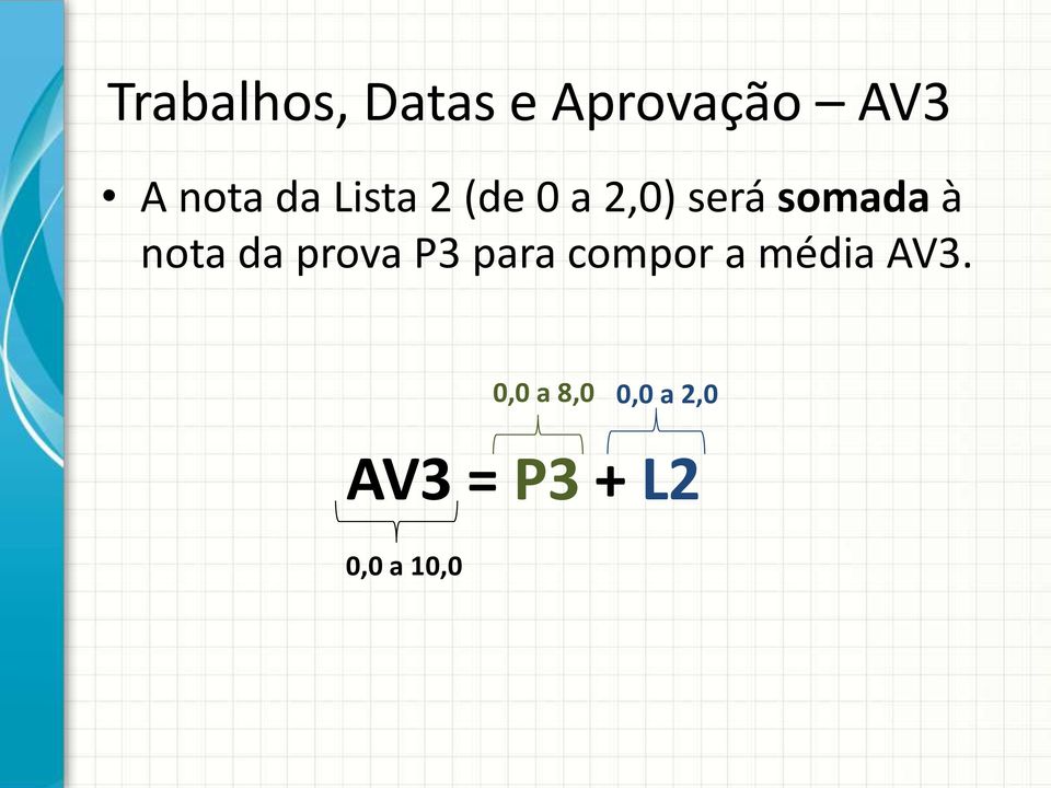 nota da prova P3 para compor a média AV3.