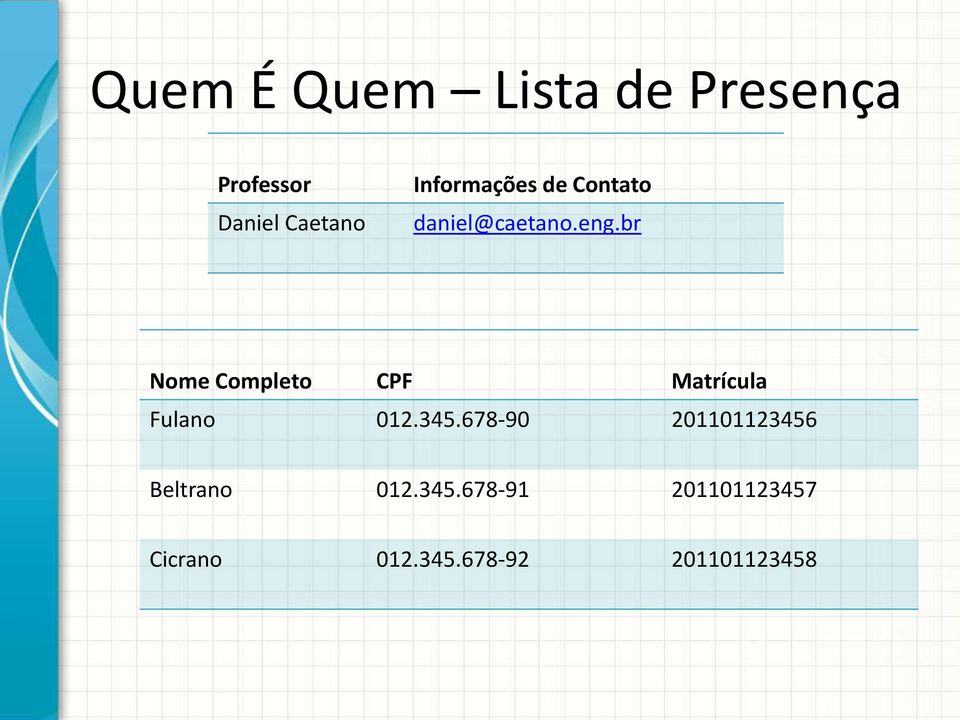 br Nome Completo CPF Matrícula Fulano 012.345.