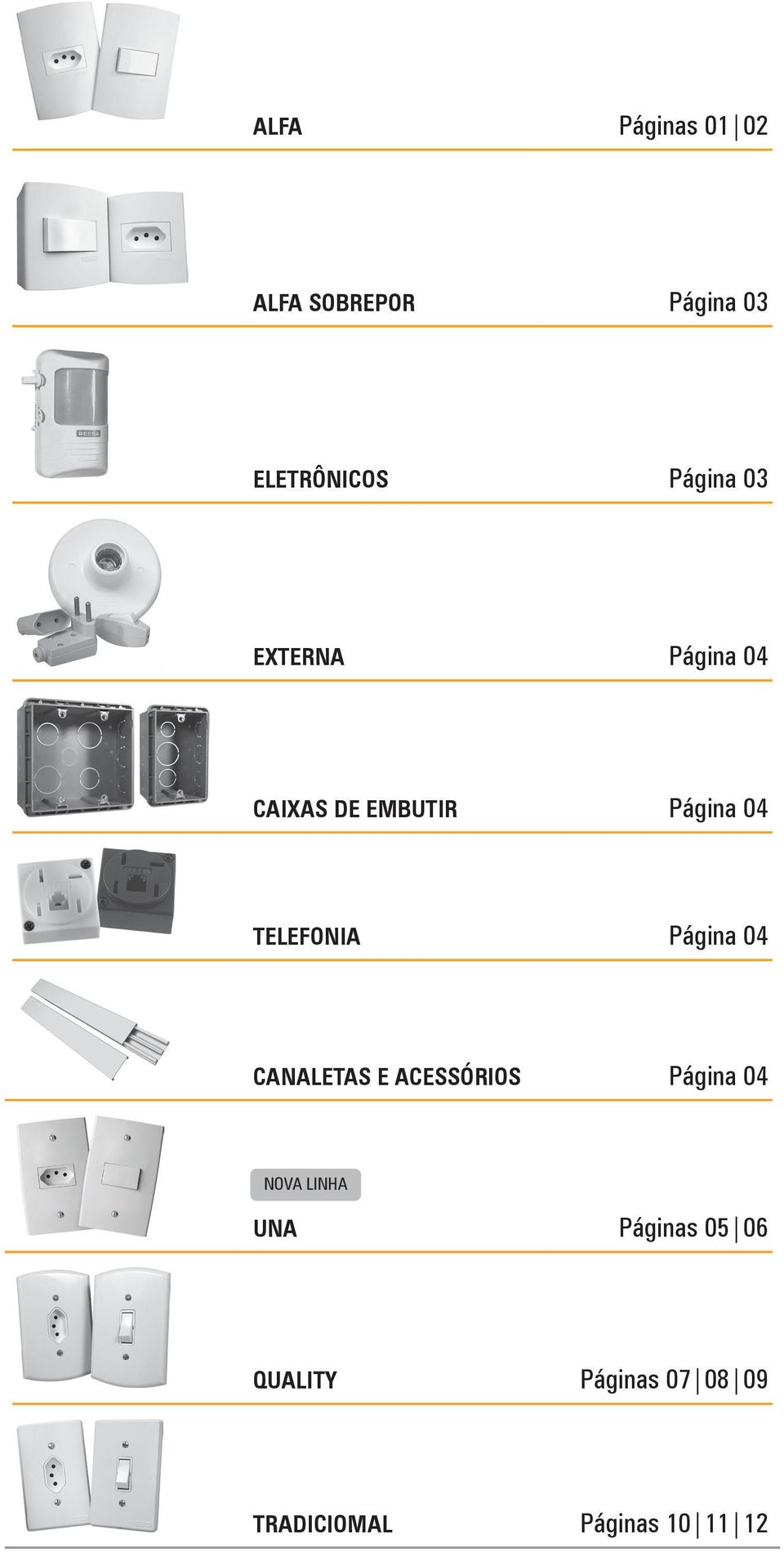 TELEFONIA Página CANALETAS E ACESSÓRIOS Página NOVA LINHA