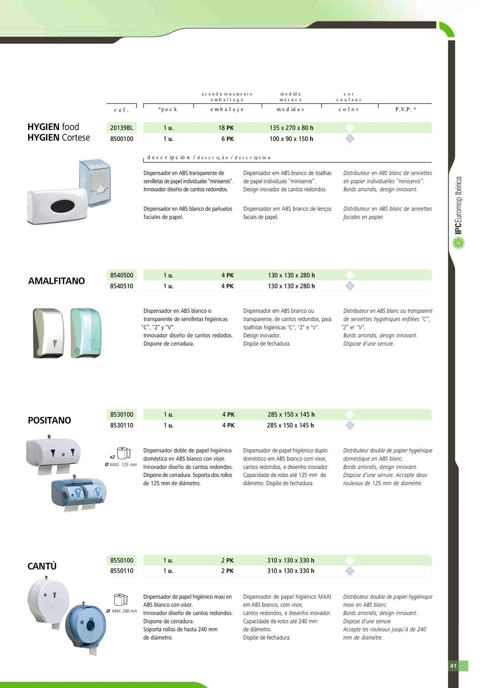 Dispensador en ABS blanco de pañuelos faciales de papel. Dispensador em ABS branco de lenços faciais de papel. Distributeur en ABS blanc de serviettes faciales en papier. AMALFITANO 8540500 1 u.