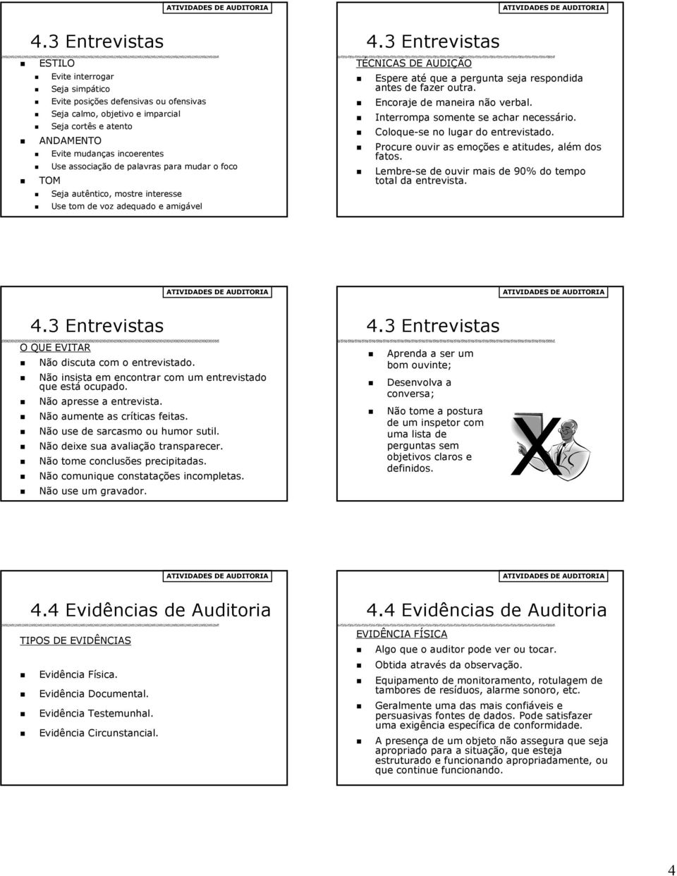 Encoraje de maneira não verbal. Interrompa somente se achar necessário. Coloque-se no lugar do entrevistado. Procure ouvir as emoções e atitudes, além dos fatos.