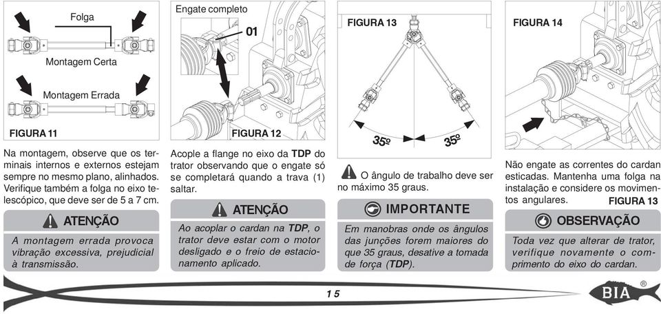 FIGURA 12 Acople a flange no eixo da TDP do trator observando que o engate só se completará quando a trava (1) saltar.