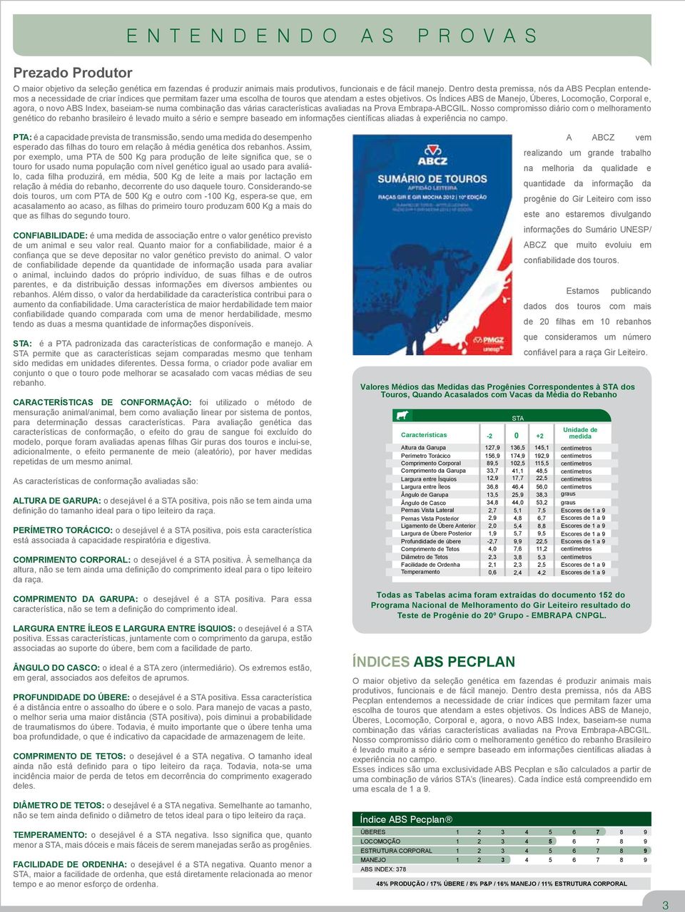 Os Índices ABS de Manejo, Úberes, Locomoção, Corporal e, agora, o novo ABS Index, baseiam-se numa combinação das várias características avaliadas na Prova Embrapa-ABCGIL.