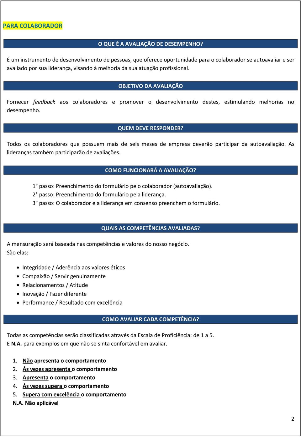 OBJETIVO DA AVALIAÇÃO Fornecer feedback aos colaboradores e promover o desenvolvimento destes, estimulando melhorias no desempenho. QUEM DEVE RESPONDER?