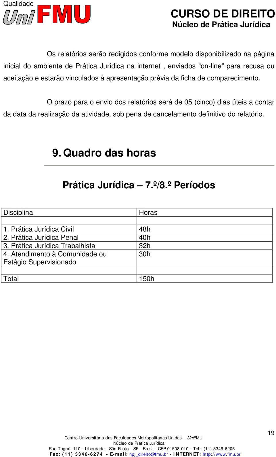 O prazo para o envio dos relatórios será de 05 (cinco) dias úteis a contar da data da realização da atividade, sob pena de cancelamento definitivo do relatório.