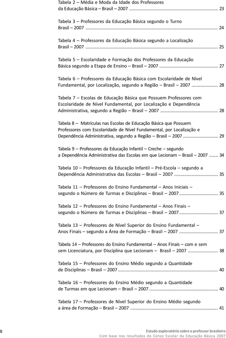 .. 27 Tabela 6 Professores da Educação Básica com Escolaridade de Nível Fundamental, por Localização, segundo a Região Brasil 2007.