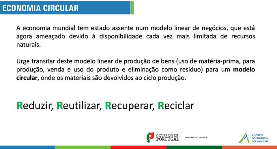 Urge transitar deste modelo linear de produção de bens (uso de matéria-prima, para produção, venda e uso do