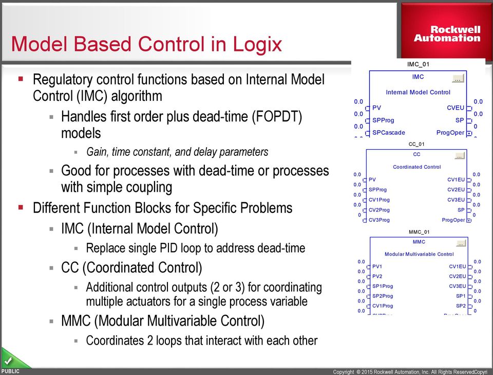 dead-time CC (Coordinated Control) Additional control outputs (2 or 3) for coordinating multiple actuators for a single process variable MMC (Modular Multivariable Control) Coordinates 2 loops that
