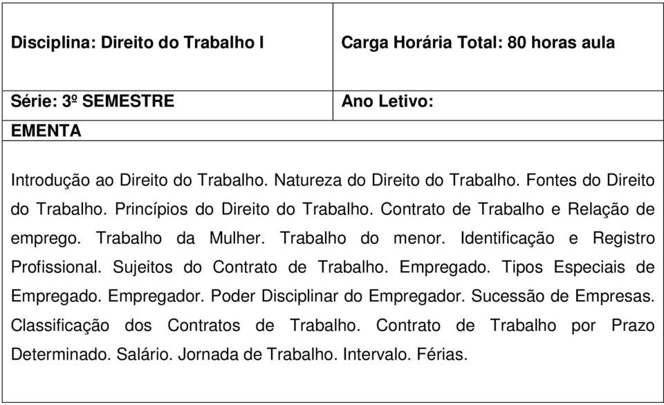 Trabalho do menor. Identificação e Registro Profissional. Sujeitos do Contrato de Trabalho. Empregado. Tipos Especiais de Empregado. Empregador.